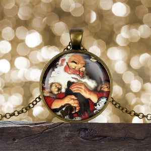 Santa Claus Snuggling Pendant Necklace