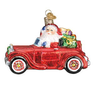 Santa In Antique Car Ornament