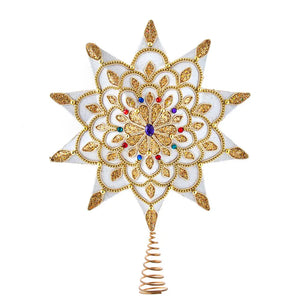 16.5“ Un-Lit White and Gold Jeweled Star Treetop